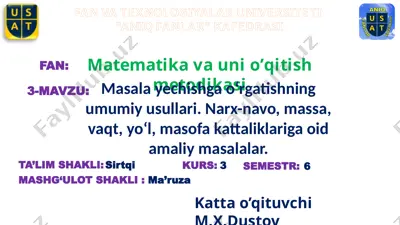 matematika va uni o’qitish metodikasi — PPTX