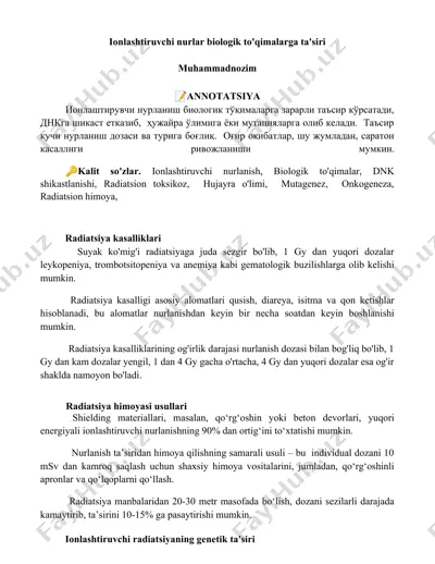 radiatsiya kasalliklari — DOCX