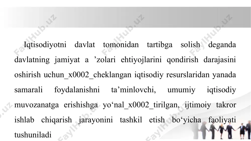 timoiy, iqtisodiy va mudofaa xarajatlarini moliyalashtirish. misol: soliqlardan tushgan mablag‘ ta’lim, sog‘liqni saqlash, infratuzilma va xavfsizlik sohalariga yo‘naltiriladi. soliqlarning asosiy funksiyalari 2. ta’sirchan (tartibga soluvchi) funktsiya: iqtisodiyotning turli tarmoqlarini rivojlantirish yoki cheklash. investitsiyalarni rag‘batlantirish va ishlab chiqarishni rivojlantirish. bozor muvozanatini saqlash. misol:yuqori aksiz soliqlari – alkogol va tamaki mahsulotlarining iste’molini kamaytirishga qaratilgan. soliq imtiyozlari – innovatsion texnologiyalar va kichik biznesni qo‘llab-quvvatlash uchun joriy etiladi. soliqlarning asosiy funksiyalari 3. qayta taqsimlash funktsiyasi: fuqarolar va korxonalar daromadlarini jamiyatda qayta taqsimlash. kambag‘al qatlamlarni ijtimoiy himoya qilish. misol: boy fuqarolar va yirik korxonalardan olinadigan soliq tushumlari pensiya va nafaqalar, ijtimoiy yordam dasturlariga yo‘naltiriladi. soliqlarning asosiy funksiyalari 4. nazorat (monitoring) funktsiyasi: davlat iqtisodiy faoliyatni nazorat qilish imkoniyatiga ega bo‘ladi. soliq to‘lovchilarning daromadlari va moliyaviy harakatlarini kuzatish. misol: katta daromad manbalaridan soliq olinishi orqali yashirin iqtisodiyotning oldi olinadi. korxonalar moliyaviy hisobotlarni taqdim etish orqali iqtisodiy intizomni saqlaydi. soliqlarning asosiy funksiyalar 5. rag‘batlantiruvchi funktsiya: korxonalar va aholini …