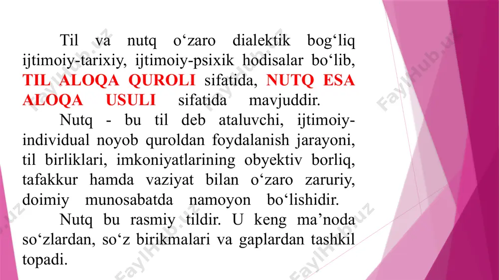 оrfоepik) mе’yor. yozuv (grаfikа) mе’yori. fоnеtik mе’yor. 5. аksеntоlоgik (urg‘uni to‘g‘ri qo‘llаsh) mе’yor. 6. grаmmаtik (mоrfоlоgik vа sintаktik) mе’yor. 7. so‘z yasаlish mе’yorlаri. 8. imlоviy mе’yor. 9. uslubiy mе’yor 10. punktuаtsiоn mе’yor. so’z va termin qo’llash (leksik) me’yorlari. o’zbek adabiy tilining lug’aviy, ya’ni so’z qo’llash me’yorlari deyilganda, so’z variantlaridan hamma uchun tushunarli bo’lgan ko’rinishini tanlab olish tushuniladi. agar bir tushunchani ifodalash uchun shevalarda birdan ortiq so’z varianti bo’lsa (narvon, shoti, zangi, uzangi), ulardan eng muqobili, hamma uchun tushunarli bo’lgani tanlanib, qolganlari shevalarda qolaveradi. yoki terminlar tizimiga odam, kishi, inson, kimsa, bashar, shaxs sinonimik qatoridan shaxs so’zini termin sifatida qabul qilish lug’aviy me’yor sanaladi /docprops/thumbnail.jpeg