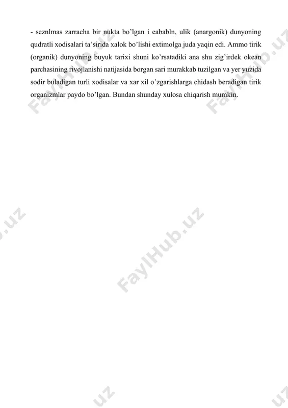 ylash bugungi kunning eng dolzarb masalalaridan biri ekanligiga alohida urg’u bеrdi. yurtboshimiz ta’biri bilan aytganda, orol muammosi nafakat bizning, balki butun insoniyat muammosidir. aynan shuning uchun xam yurtboshimiz o’z nutkida orol dеngizining xajmi 13 baravarga, maydoni 7 baravarga kiskarganligini, uning minеrallashuvi unlab baravar oshib, dеngiz tirik mavjudot yashashi uchun yaroksiz xolga kеlib kolganligini, barcha xayvonot va nabotot olami tanazzulga uchrab, kirilib kеtganligini va orolni kutkarish butun insoniyatning vazifasi ekanligini aloxida ta’kidlab utdi. 1.2 global ekalogik muammolarni e’tirof etish bugungi kunda insoniyatning glabal [sayyoraviy] muommalar, yerning kelajagi haqida o’ylaydigan odamlar juda kam topiladi. bugungi kunda dunyo mamlakatlari yetakchilarining ozon tuyunigi hosil bo’lishi, iqlim, ob-havoning o’zgarishi, tropik o’rmonlaming yo’qoiishi,ayrim o’simlik va hayvonlaming butunlay yo’qolb ketishidagi uchrashuvlar bunday muommalaming oldiniolishga bo’lgan urinishdir. 1968-yilningaprel oyidarimda dunyoning o’nta mamlakatidan olimlar, pedogoklar, iqtisodchilar, insonparvarlar, sanoatchilar, halqoro tashkilot vakillari italiyalik sanoatchi, olim, keng dunyoqarashli inson-do’ktor aurelio pechchey davatiga javobon to’plandilar. ular odamlarni hayotga soluvchi mavzu insoniyatning hozirgi …