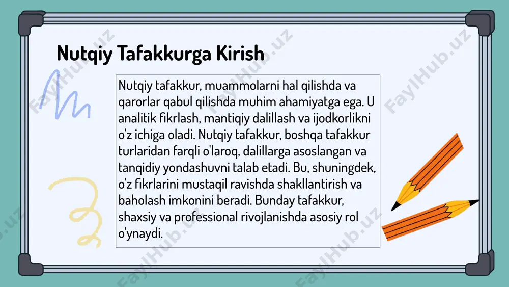 tuqlar nutqiy tafakkurning rivojlanishida muhim rol o'ynaydi. ular yangi imkoniyatlarni taqdim etishi va o'quvchilarni mustaqil fikrlashga undashi mumkin. hozirgi kunda zamonaviy vositalar orqali nutqiy fikrlar o'rganilmoqda. yangi metodlar va usullar mustaqil fikrlarni rivojlantirishda samarali bo'lib, o'quvchilarni analitik fikrlash va muammolarni hal qilishga o'rgatadi. bu usullar orqali o'quvchilar o'z fikrlarini aniq ifoda etishni o'rganadilar. innovatsion ta'lim dasturlari sifatida, interaktiv darslar va onlayn ta'lim platformalari nafaqat bilimlar, balki nutqiy tafakkurni ham rivojlantirishga qaratilgan. bunday dasturlar o'quvchilarga o'z fikrlarini ochiq va erkin ifoda etish imkonini beradi. photo by markus spiske on unsplash 1 2 3 nutqiy tafakkurning rivojlanishida muammolar nutqiy tafakkurning rivojlanishida bir qancha to'siqlar mavjud. bunga ta'limdagi kamchiliklar, psixologik omillar va ijtimoiy muammolar kiradi. ijtimoiy va iqtisodiy muammolar nutqiy rivojlanishga salbiy ta'sir qiladi. moliya resurslarining yetishmasligi va o'qituvchilarning malakasi ham muhim. rivojlanish uchun strategiyalar sifatida ta'limni yaxshilash, ijtimoiy dasturlarni kengaytirish va innovatsion yondashuvlar kiritish zarur. nutqiy tafakkurning asosiy bosqichlari nutqiy tafakkurning uch …