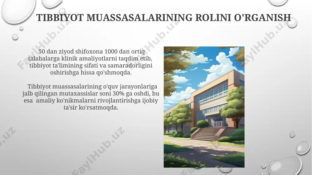 ak rejalari va rivojlantirish strategiyasi” 2030-yilgacha sogʻliqni saqlash tizimini modernizatsiyalash boʻyicha aniq koʻrsatkichlar va maqsadli dasturlarni oʻz ichiga oladi, bu esa 15% ga tibbiy xizmat koʻrsatish sifatini oshirishga qaratilgan. e'tiboringiz uchun rahmat @taqdimot_robot image3.png image4.jpg image5.jpg image6.jpg image7.jpg image8.jpg image9.jpg image10.jpg image11.jpg image12.jpg image13.jpg image1.png