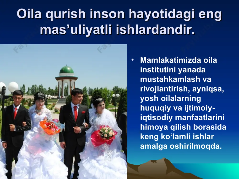 l salomatligiga tahdid soluvchi kasalliklar va illatlardan saqlanish kerak – ayol qancha yosh bo‘lsa, homiladorlik davridayoq turli patologik, ekstragenital xastaliklar kuchayadi, yo‘ldosh yetishmovchiligi, suyaklar tizimida ro‘y beradigan o‘zgarishlarning salbiy oqibatlari ko‘p bo‘ladi. erta homiladorlik ko‘pincha bola tushishi yoki o‘lik tug‘ilishi bilan tugaydi, bu holat homilaning nuqsonli rivojlanishi sababli ham ona, ham bola salomatligiga katta xavfdir. bunday asoratlar keyingi homiladorlikning normal kechishi va tug‘ruqning tabiiy ravishda amalga oshishiga ham salbiy ta’sir ko‘rsatishi mumkin. shu bois yosh turmush qurgan ayollarning farzandlari jarrohlik amaliyoti orqali dunyoga keltiriladi. surunkali kislorod yetishmasligi tufayli ona qornida sust rivojlangan chaqaloqlarning vazni ancha kam bo‘ladi va, afsuski, ularning aksariyati ko‘p yashamaydi.