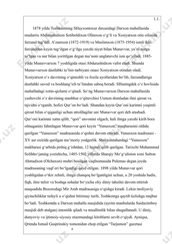 lib ishlaydi. shu yili noshir va muharrir sifatida “xurshid” gazetasini tashkil etadi. 1907 yilda “shuxrat” va “tujjor”, 1908 yilda esa “osiyo” gazetalarini goyaviy boshqaradi va adabiy xodim vazifasini bajaradi. munavvar qori 29 yoshidan boshlab bir qancha darsliklarni yaratadi. uning “adibi avval”(1907 y.), “adib us-soniy”, “usuli hisob”, “tarixi qavm turk”, “tajvid” (1911 y.), “havoyiji diniya”, “tarixi anbiyo”, “tarixi islomiya” (1912 y.), “er yuzi” (1916 y.) darsliklari bir necha marta nashr etilgan. 1909-1916 yillarda 38 yoshga etkunga qadar munavvar qori toshkentda turli jamiyat va uyushmalarni tashkil etadi. u 1909 yilda “jamiyat imdodiya”, 1913 yilda “turon”, 1914 yilda “turkiston kutubxonasi” va “umid” deb nomlangan jamiyat, tashkilot, shirkat va uyushmalarida muassis, rais, muovin va a’zo bo‘lib faoliyat ko‘rsatadi. 1914-1915 yillarda “sadoyi turkiston” gazetasida mas’ul muharrir muovini, “al-isloh” jurnalida maxfiy muharrir vazifasini bajaradi. 1917 yilda rossiyada chor hukumati ag‘darilgandan keyin turkistonda demokratik harakatlar boshlanishi bilan munavvar qori milliy-ozodlik harakatining rahnamolaridan biriga aylanadi. u 1917 yil …