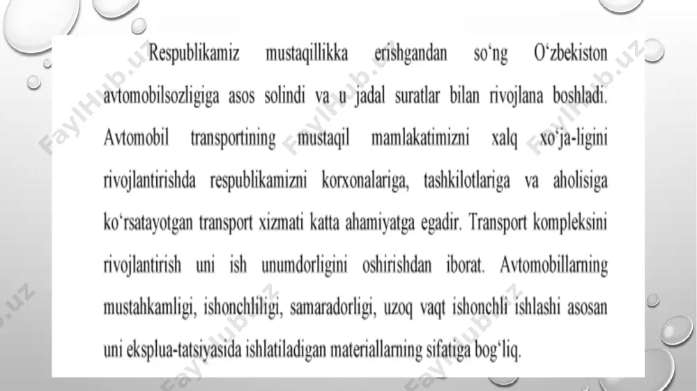 ўртача юқори yokilg’i deb yonish jarayonida issiqlik energiyasini hosil qiluvchi moddalarga aytiladi. ichki yonuv dvigatellarining ishlashi xam yoqilg’ining yonish natijasida hosil bo’lgan, issiqlik energiyasini mexanik energiyaga aylantirishdir tabiiy resurslar orasida neftning ahamiyati kattadir. neft suyuq yoqilg‘i, moylash materiallari va boshqa mahsulotlarni ishlab chiqarishda asosiy xomashyo hisoblanadi. har xil baholash usullari bo‘yicha yer qarida 185...390 milliard tonna neft zahiralari mavjud. insoniyat bugungi kunga qadar 80 milliard tonna neftni yer ostidan qazib olgan. ichki yonuv dvigatellari o‘rnatilgan mashinalardan unumli foydalanishda yonilg‘i va moylash materiallarini to‘g‘ri tanlash, ularni saqlash, traktor va avtomobillarni ishlatishda yonilg‘i va moylash materiallariga bo‘lgan sarf-harajatlar asosiy o‘rinda turadi. yonilg‘i va moylash materiallari sifati mashinalar xususiyatlariga mos kelishi kerak. yonilg‘i va moylash materiallarini noto‘g‘ri tanlanishi neft mahsulotlarining isrofgarchiligiga, mashina va mexanizmlar ishlash muddatiga, ishonchliligiga va effektiv ko‘rsatkichlariga salbiy ta’sir ko‘rsatadi. 23 qishlok xo’jaligida ishlab chiqarilayotgan maxsulotlarni yetishitirishda sarf bo’layotgan harajatlarning asosiy qismini yoqilg’ilar tashkil etadi. xar bir foiz iqtisod qilingan …