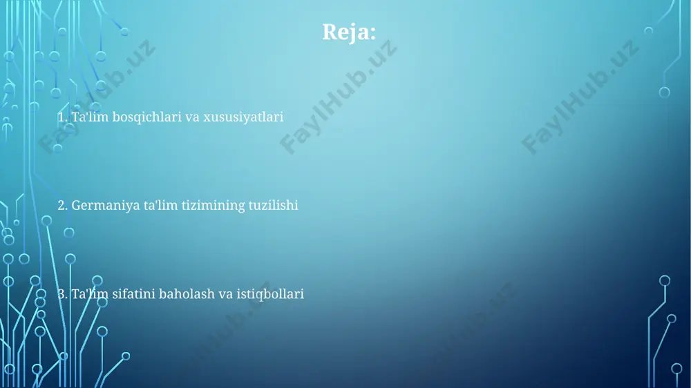 100 dan ortigʻi davlat tomonidan moliyalashtiriladi, qolganlari esa xususiy yoki cherkovga qarashlidir. myunxen texnika universiteti kabi taniqli muassasalar o'zlarining muhandislik va tabiiy fanlar bo'yicha kuchli dasturlari bilan mashhur bo'lib, har yili minglab talabalarni jahon miqyosida tan olingan diplomlar bilan ta'minlaydi. germaniya universitetlarida bakalavr dasturlari odatda 6-8 semestr davom etadi va ularning tugallanganidan so'ng, talabalar magistratura dasturlariga o'tishlari mumkin, bu esa qo'shimcha 2-4 semestrni oladi. gimnaziya va boshqa maktab turlari германияда gymnasium, realschule ва hauptschule каби 3 та asosiy maktab turi mavjud bo'lib, ular o'quvchilarning qobiliyatlari va kelajakdagi rejalari asosida 10 yoshda ajratiladi, bu esa o'rtacha 9 yillik ta'limdan keyin turli xil malakalarga ega bo'lish imkoniyatini beradi. realschule, 9 yillik ta'limdan so'ng, kasb-hunar kollejlariga yoki ba'zi universitetlarga kirish imkoniyatini beradigan, amaliy va nazariy fanlarga muvozanatli yondashuvni ta'minlaydi, masalan, myunxen shahrida 60% ga yaqin bitiruvchilar kasb-hunar yo'nalishini tanlaydilar. gymnasium, abitur imtihoni orqali universitetga kirish imkoniyatini beradigan, 13 yillik intensiv ta'lim dasturini taklif …