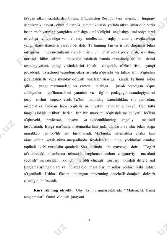 o’g’risida qarori. mamlakatimizda matematika 2020- yildagi ilm – fanni rivojlantirishning ustuvor yo’nalishlaridan biri sifatida belgilandi. o’tgan davr ichida matematika ilm – fani va ta’limini yangi sifat bosqichiga olib chiqishga qaratilgan qator tizimli ishlar amalga oshirildi: birinchidan, ilg’or ilmiy markazlarda faoliyat yuritayotgan vatandosh matematik olimlarning taklif qilinishi va xalqaro ilmiy- tadqiqotlar olib borilishi uchun zarur shart- sharoit yaratildi; ikkinchidan, xalqaro fan olimpiyadalarida g’olib bo’lgan yoshlarimiz va ularning murabbiy ustozlari mehnatini rag’batlantirish tizimi joriy etildi; uchinchidan, oliy ta’lim va ilmiy- tadqiqotlarning o’zaro integratsiyalashuvini ta’minlash maqsadida talabalar shaharchasi fanlar akademiyasining b.i .romanovskiy nomidagi matematika institutining yangi va zamonaviy binosi barpo etildi. matematika sohasidagi fundamental tadqiqotlarni moliyalashtirish hajmi bir yari barobarga oshirildi, budjet mablag’lari hisobidan superkompyuter, zamonaviy texnika va asbob uskunalar harid qilindi; to’rtichidan, ilmiy darajali kadrlarnitayyorlashning birlamchi bosqichi sifatida stajor - tadqiqotlik institute joriy etildi; beshinchidan, ilm – fan sohasidagi ustuvor muammolarni tezkor bartaraf etish, fan, ta’llim va ishlab chiqarish integratsiyasini kuchaytirish masalasini …