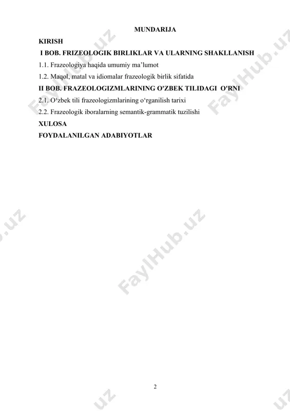 lingan so`z birikmalariga ko`ra tartibga solganlar. frazeologik birliklar tilning boshqa birliklaridan farq qiluvchi, o’ziga xos ma’no va shaklga ega bo’lgan birikmalardir. ular so’zlar va erkin birikmalardan farqli ravishda sintaktik jihatdan yaxlit, semantik jihatdan o’zgarmas hisoblanadi. frazeologik birliklar va erkin birikmalar tuzilishi jihatidan ham semantik jihatidan ham alohida alohida birliklardir. frazeologik birliklar yaxlit holda yoki qisman ko’chma ma’noga ega so’z birikmasi yoki gap tuzilishiga ega birliklar hisoblanadi. turg’unlik frazeologik birliklarga xos xususiyat hisoblanadi. erkin birikmalar va so’zlar esa morfemalardan tashkil topgan bo’ladi. so’zlar va erkin birikmalar lug’aviy ma’noda ham ko’chma ma’noda ham qo’llanilish xususiyatiga ega bo’ladi, ammo frazeologik birliklar faqatgina ko’chma ma’noda qo’llaniladi. so’zlar va frazeologik birliklar tilning turli xil sathlariga tegishli. frazeologizmlar tilning frazeologik sathiga tegishli bo’lsa, so’zlar esa leksik sath birligiga tegishlidir. bu ikkala sathning farq qiluvchi jihatlari bilan bir qatorda, umumiy bo’lgan ko’p ma’nololik, omonimlik va antonimlik xususiyatlari ham mavjud. frazeologik birliklarning yana bir o’ziga xos bo’lgan, boshqa …