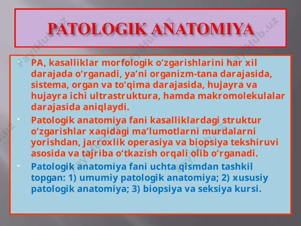 xosil bo‘lishi. jigar yog‘li distrofiyasi. gepa-tositlar sitoplazmasida, asosan bo‘lakchalar periferik qismida yog‘ tomchilari mavjud. bo‘yoq: gematoksilin-eozin gepatositlar yog‘li distrofiyasi. gepatositlar sitoplazmasi sariq yog‘ tomchilari bilan to‘lgan. bo‘yoq: sudan iii bilan kardiomiositlar yog‘li distrofiyasi. sitoplazmada sariq yog‘ tomchilari (a) venulaga yaqin joylashgan (b), sog‘ kardiomiositlar guruxi (v). bo‘yoq: sudan iii bilan kardiomiositlar yog‘li distrofiyasi. mitoxondriyalar (m) orasida, ularning tegib turgan tashqi membranasida yog‘ (l) tuzilmalari joylashgan. elektron mikroskopiya buyrak kanalchalari epiteliysi yog‘li distrofiyasi (buyrak amiloidozida). koptokcha kapillyar devorida (a) amiloid, kanalcha epiteliysi va bo‘shlig‘ida (b), buyrak stromasida (v) yog‘ mavjud. bo‘yoq: sudan iii bilan nefrositlar yog‘li distrofiyasi. xujayra bazal qismida lipid (l) tomchilari joylashgan. mitoxondriya (m) saqlangan. elektron mikroskopiya glikogenozda gepatositlar. sitoplazmasida membranali chegaralangan glikogen (gl) to‘plangan. ya – yadro. er –endoplazmatik retikulum. m –mitoxondriya. jk – o‘t kapillyari. elektron mikroskopiya buyrak kanalchasi epiteliysi uglevodli distrofiyasi (qandli diabetda). kanalcha distal qismida (a) va kanalcha bo‘shlig‘ida (b) rubinli-qizil glikogen granula mavjud. gangliozidlipidoz …