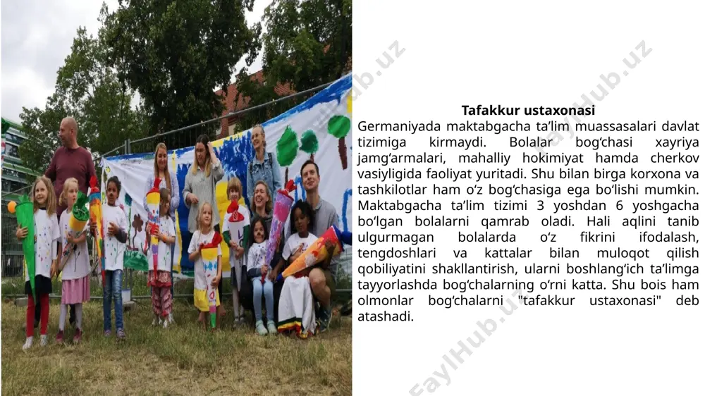 ilgan bilim beriladi. real maktabni tugatgan o‘smirlar o‘qishni gimnaziyada davom ettiradi. gimnaziyayu. o‘quvchilar o‘rta taʼlimning eng muhim bo‘g‘ini bo‘lgan ushbu bilim maskanida to‘qqiz yil – 5-sinfdan 13-sinfgacha taʼlim oladi. real maktabning 10-sinfini tamomlagan yoshlar esa gimnaziyada uch yil o‘qiydi. mazkur taʼlim dargohida gumanitar, tabiiy fanlar va xorijiy tillar chuqur o‘rgatiladi. o‘quvchilar o‘n birinchi sinfdan tanlagan yo‘nalishidan kelib chiqib, asosiy vaqtini bir necha fanni chuqur o‘rganishga sarflaydi. gimnaziya – oliy taʼlimga tayyorgarlikning hal qiluvchi bosqichi. negaki, gimnaziyani tugatganlik to‘g‘risidagi imtiyozli shahodatnoma universitetga imtihonsiz kirish huquqini beradi. ammo imtiyozli shahodatnomani olish oson emas. o‘quvchiga ushbu hujjatni berishda uning o‘n uch yil davomidagi natijalari hamda to‘rtta fan bo‘yicha yakuniy imtihon baholari inobatga olinadi. olmon zaminida oliy o‘quv yurtiga kirish uchun o‘n uch yil yaxshi natija bilan o‘qish kerak. ana shundan keyingina universitet yo’llari ochiq. "fikrlayapmanmi, demak, yashayapman!" germaniyada davlatga qarashli maktablar bilan birga xususiy taʼlim maskanlari ham faoliyat yuritadi. xususiy maktablar o‘rta taʼlim …