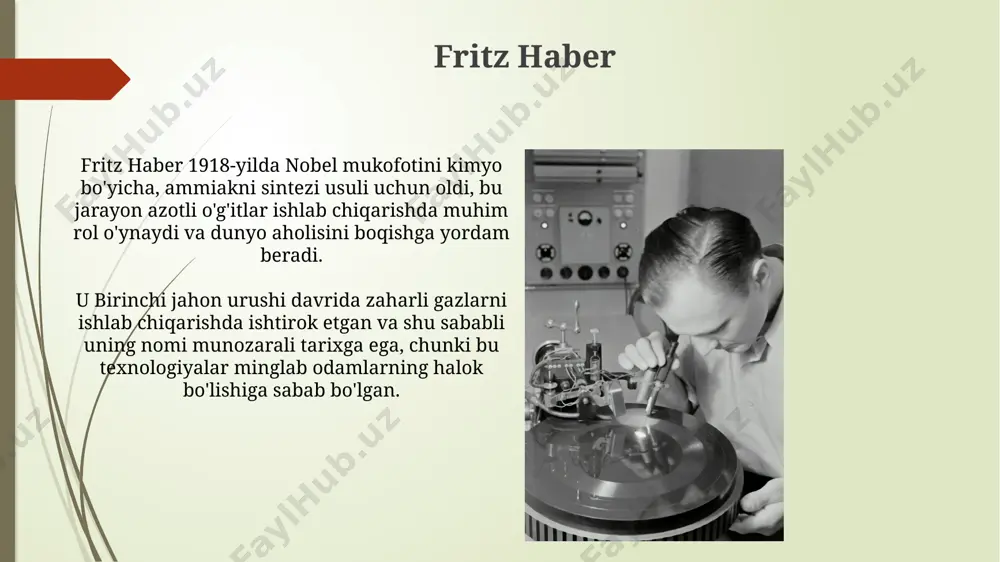 di. jocelyn bell burnell nobel mukofotiga sazovor bo'lmaganiga qaramay, bell burnellning pulsarning kashf etilishidagi roli ilmiy jamoatchilik tomonidan keng e'tirof etilgan va uning ishi koinotning tuzilishi va evolyutsiyasi haqidagi tushunchalarimizni tubdan o'zgartirdi. uning doktorlik dissertatsiyasi radio astronomiya sohasidagi kashfiyotlarga bag'ishlangan bo'lib, unda 1.4 gigagerts chastotali radiosignallarni tahlil qilish orqali pulsarning aylanish davrini aniqlash usullarini bayon qilgan. albert einstein uning fotoelektrik effektni tushuntirishdagi ishi kvant mexanikasi rivojlanishiga muhim hissa qo'shdi va unga 1921-yilda fizika bo'yicha nobel mukofotiga sazovor bo'ldi. albert eynshteyn 1905-yilda nashr etilgan to'rtta inqilobiy maqolasida, shu jumladan, massaning energiyaga aylanishi haqidagi mashhur e=mc² formulasi bilan fizika sohasini tubdan o'zgartirdi. e'tiboringiz uchun rahmat @taqdimot_robot image1.jpg image2.jpg image3.jpg image4.jpg image5.jpg image6.jpg image7.jpg image8.jpg image9.jpg image10.jpg image11.jpg image12.jpg
