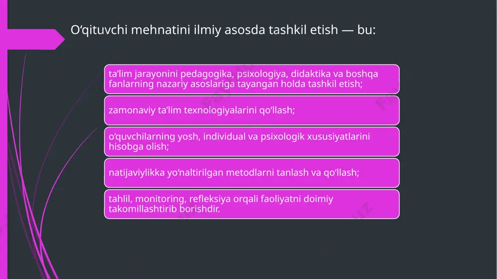 kutayotgan mu-ammolar etarli. hozirgi zamon ilmiy nazariy va metodologik tizimlariga tayangan holda ta’kidlash joizki, o‘qituvchi mehnatiga ta’sir qiluvchi hamda ijtimoiy xususiyatga ega bo‘lgan muhim yo‘nalishlardan biri o‘qi­tuvchining obektiv-shaxsiy xususiyatlaridir. o‘qituvchi mehnatiga ta’sir qiluvchi hamda ko‘plab holatlarda uning sifat va samaradorligini oshirilishini belgilovchi ushbu xususiyatlar quyidagi omillarni o‘zida mujassamlashtiradi: ta’kidlab o‘tilgan omillaming har biri o‘qituvchining kasbiy faoli-yatida muhim ahamiyat kasb etadi va ular o‘qituvchi mehnat faoliyatini tashkil etuvchi o‘zining bir-biri bilan o‘zaro aloqador ichki tizimlariga va o‘zaro ta’sirlarni shakllantiruvchi mustaqil tizimni tashkil etuvchi ele-mentlariga ega. yosh o‘qituvchining kasbiy mahorati obektiv-shaxsiy xusu­siyatlar tizimining etakchi omillaridan biri bo‘lib, uning tarkibiy tizim-lari nihoyatda rang-barangdir. pedagogikada yosh o‘qituvchining kasbiy mahorati olimlaritniz tomonidan "pedagogik faoliyatda belgilangan vaqt ichida o‘qituvchining optimal natijalarga erishishida namoyon bo‘luvchi oliy darajadagi mehnati" sifatida, "o‘qituvchining tinimsiz mehnati va izlanishlari natijasida doimiy takomillashtirilib boriladigan muhim ta’lim va tarbiyaviy san’ati namunasi", yoki "o‘qituvchining ilmiy bilimlarni, kasbiy ko‘nikma va malakalarni hamda metodologik bilimlarni o‘z meh-natida …