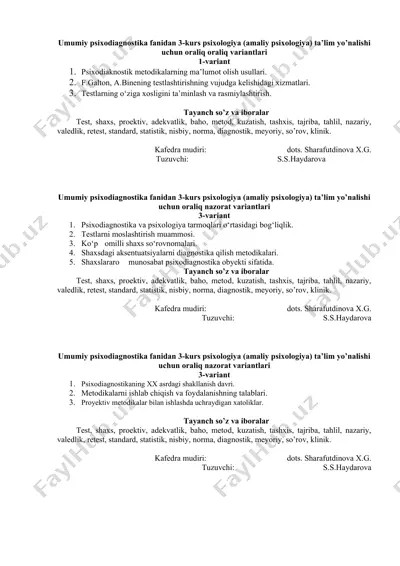 oraliq psixodiagnostika variantlari — DOCX