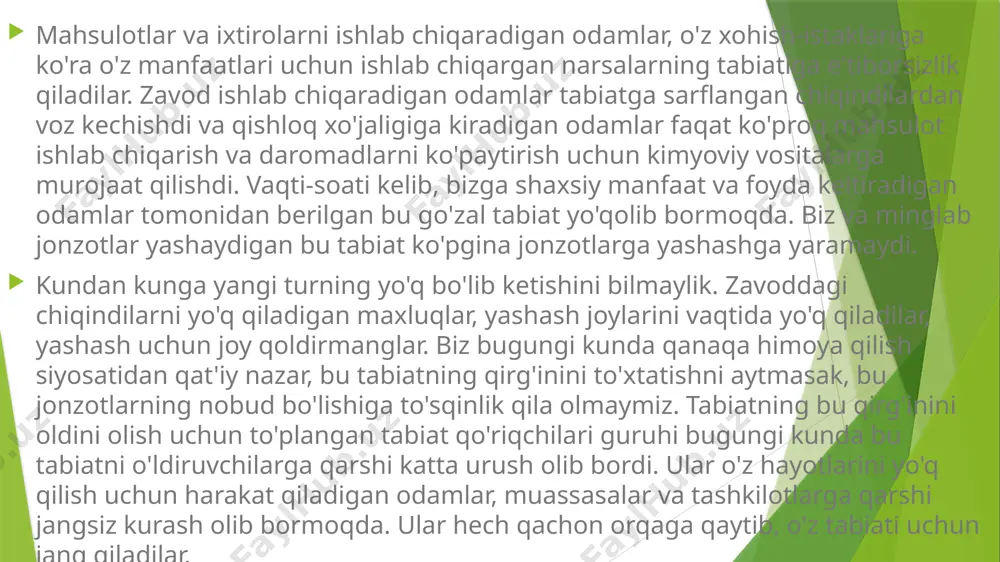 quruq mevalar, xususan, o‘rik va mayiz ham juda foydali. ulardagi yurakka zarur mikroelementlar organizmga yengil singadi. 40 yoshdan keyin go‘sht mahsulotlarini umuman iste’mol qilmaslik, ularni asta-sekin sabzavot, meva hamda bo‘tqalar bilan almashtirib borish maqsadga muvofiq. baliq qanday aytishni biladi. suhbat uchun ular tegishli nutq, so'zlar yoki qichqiriqlardan foydalanmaydilar, ammo bu ular turli signal va xabarlarni uzatmaydi degani emas. ular ovozli ligamentlardan mahrumdirlar, shuning uchun ular nashr etadigan tovushlar - bu uning xirillashi, xirillagan, qichqirish. mushaklar suzish pufagi yonida joylashgan bo'lib, uning tebranishi aloqa qilish uchun tovushlar chiqarishga yordam beradi. suniy mahsulotlar: so‘nggi yillarda foydali mahsulotlardan ko‘ra zararli oziq-ovqat mahsulotlarining soni oshib bormoqda, desak mubolag‘a bo‘lmaydi. chunki, ayrim odamlar sog‘liq uchun foydali turli ko‘katlar, yog‘siz go‘sht, tabiiy parhez mahsulotlar, yog‘i olingan sut va qatiq mahsulotlari, sarxil, shuningdek, quritilgan meva-sabzavotlardan ko‘ra dudlangan, tuzlangan, konservalangan, yog‘li, shirin, achchiq hamda zararli transyog‘lar mavjud pishiriq, shirinliklarni xush ko‘rishadi. sababi ular juda xushta’m bo‘lib, mazasi og‘izda …