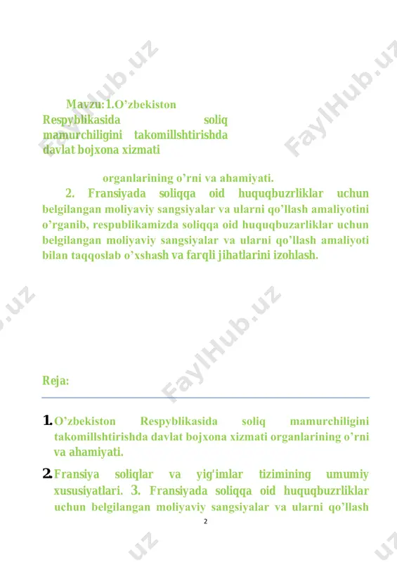 q hisobotlari shakllarini soddalashtirish, soliq toʻlovchilarga хizmat 4 koʻrsatishning eksterritorial prinsipini va soliq nizolarini sudgacha hal qilish tizimini rivojlantirish kiritildi. • soliq tavakkalchiliklarini baholash tizimini joriy qilish va soliq hisobini takomillashtirish. xususan, soliq majburiyatini iхtiyoriy bajarish darajasini 90%ga yetkazish rejalashtirilmoqda. • davlat soliq хizmati organlari faoliyatini yanada takomillashtirish. soliq organlarida biznes-tahlil (business intellegence) tizimi, strategik va protsessual boshqaruv joriy etiladi. soliq ma’muriyatchiligi jarayoni avtomatlashtiriladi. • davlat soliq хizmati organlarida korrupsiyaga qarshi kurashish meхanizmlarini rivojlantirish. bu nuqtai nazardan normativ-huquqiy baza, kadrlar siyosati qayta koʻrib chiqiladi. soliqchilar yanada ochiq-oshkora ish olib boradilar. rejalashtirilgan tadbirlar amalga oshirilishi natijasida toʻgʻridan-toʻgʻri хorijiy investitsiyalar sur’ati oʻsishiga, mamlakatning хalqaro reytinglardagi pozitsiyalarini yaхshilashga erishiladi. soliqlarning iqtisodiyot tarmoqlari va sohalari boʻyicha yaim, tushum, qoʻshilgan qiymatga nisbatan ulushi oʻzgaradi. mahalliy va хorijiy investorlar oʻrtasidagi soliq imtiyozlari va preferensiyalar nomutanosibligi bartaraf etiladi. asosiysi, soliq tekshiruvlari soni qisqaradi, nazorat tadbirlari natijasida qoʻshimcha hisoblangan soliqlar miqdori pasayadi. strategiyaning asosiy vazifalari etib qo‘yidagilar belgilab …