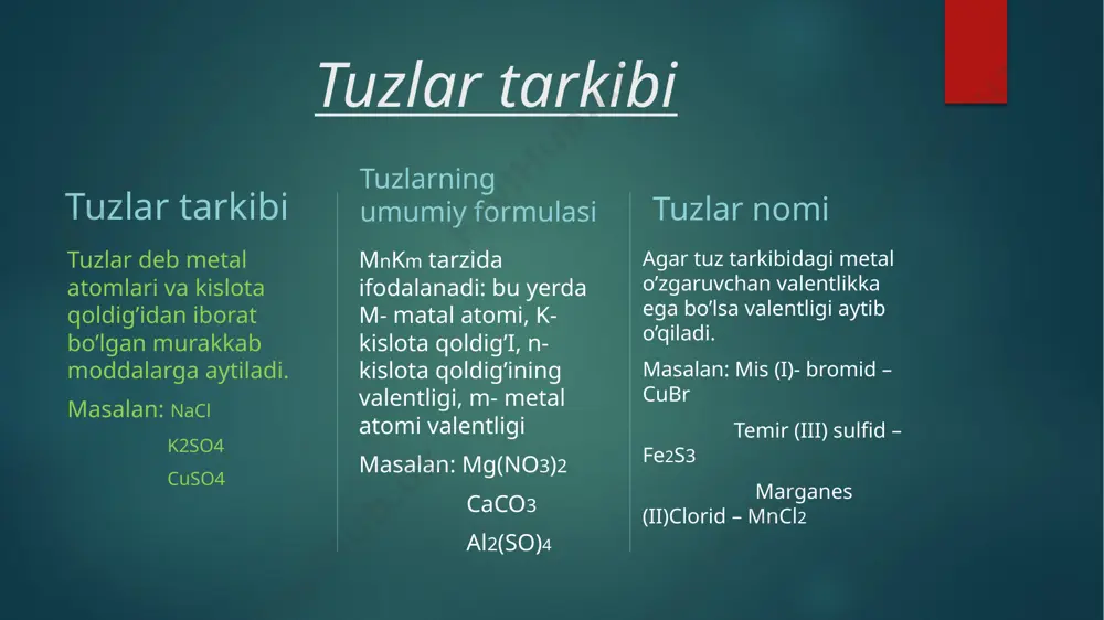 tuzlar tarkibi, tuzlilishi va nomlanishi - Page 3