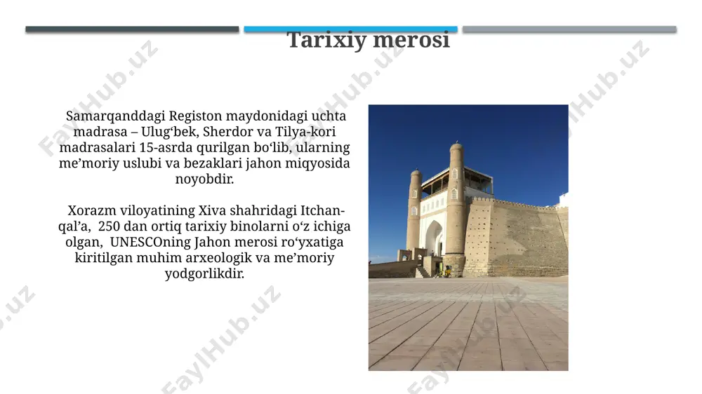 ndijon viloyatida 2022-yilda 500 dan ortiq yangi oilaviy poliklinikalar qurildi va zamonaviy tibbiyot uskunalari bilan jihozlandi, bu esa aholining birlamchi tibbiy yordamga boʻlgan ehtiyojini qondirishga yordam berdi. toshkent shahrida joylashgan "tibbiyot akademiyasi"da 2000 dan ziyod talaba tibbiyotning turli sohalari boʻyicha ta'lim oladi, ular kelajakda mamlakat sogʻliqni saqlash tizimini rivojlantirishda muhim rol oʻynaydi. taʼlimi 2023 yilga kelib, oʻzbekistondagi maktabgacha taʼlim muassasalarining qamrovi 70% dan oshgan boʻlib, bu 2 milliondan ortiq bolaning maktabgacha taʼlim xizmatlaridan foydalanishini anglatadi. oʻzbekiston hukumati taʼlim sifatini yaxshilash maqsadida, xususan, qishloq joylardagi maktablarga zamonaviy texnologiyalarni joriy etish va 1000 dan ortiq yangi maktablarni qurish orqali 2025 yilga qadar 2 milliard dollar mablagʻ ajratgan. e'tiboringiz uchun rahmat @taqdimot_robot image1.jpg image2.jpg image3.jpg image4.jpg image5.jpg image6.jpg image7.jpg image8.jpg image9.jpg image10.jpg image11.jpg image12.jpg image13.jpg image14.jpg image15.jpg image16.jpg image17.jpg