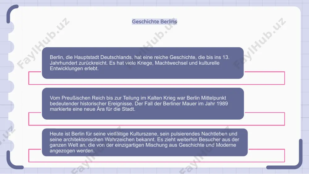 die von bäumen gesäumten wege des tiergartens schlendern oder auf dem tempelhofer feld picknicken – berlins grüne oasen bieten einheimischen und touristen gleichermaßen einen ruhigen rückzugsort. transport in berlin berlin verfügt über ein gut vernetztes verkehrssystem mit bussen, zügen, straßenbahnen und u-bahnen. es ist pünktlich, sauber und deckt effizient die gesamte stadt ab. die ikonischen gelben straßenbahnen bieten eine malerische möglichkeit, sich durch die stadt zu bewegen, während die u-bahn und die s-bahn schnelle und zuverlässige transportmöglichkeiten für pendler bieten. darüber hinaus ist berlin für sein ausgedehntes radwegenetz bekannt, das das radfahren zu einer beliebten und umweltfreundlichen art der fortbewegung in der stadt macht. einkaufen in berlin berlin ist ein einkaufsparadies mit seinen vielfältigen einkaufsvierteln für jeden geschmack und geldbeutel. von luxusboutiquen bis hin zu vintage-märkten ist für jeden etwas dabei. der kurfürstendamm, auch ku'damm genannt, ist die haupteinkaufsstraße berlins und wird von hochwertigen designerläden und kaufhäusern gesäumt. es ist …