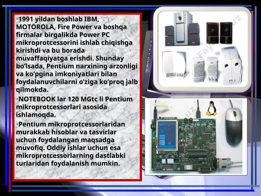4)ega - rangli, matnli - 80x25; 16ta rang, 80x43; 16ta rang, grafikli - 640x350; 16 ta rang 5)vga - rangli, matnli - 80x25, 16ta rang, grafikli - 640x480, 16ta rang 6)svga - rangli, matnli - 80x25, 16ta rang, grafikli - 800x600, 16 ta rang 7)hozirgi kunda ibm pc kompyuterlari asosan svga monitorlari bilan,