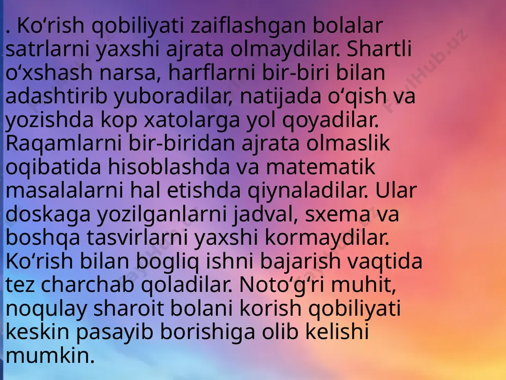 koʻrish darajasi past oʻquvchilar bilan ishlash metodikasi - Page 3