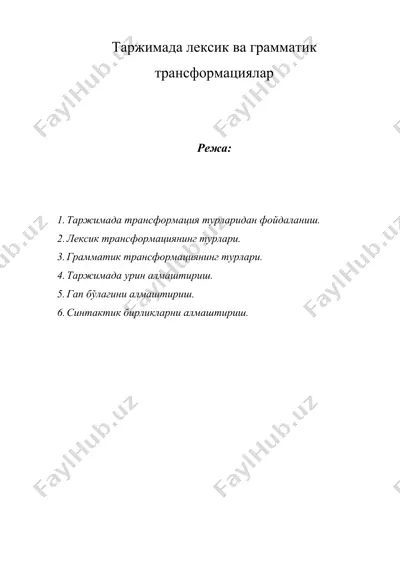 таржимада лексик ва грамматик трансформациялар — DOC