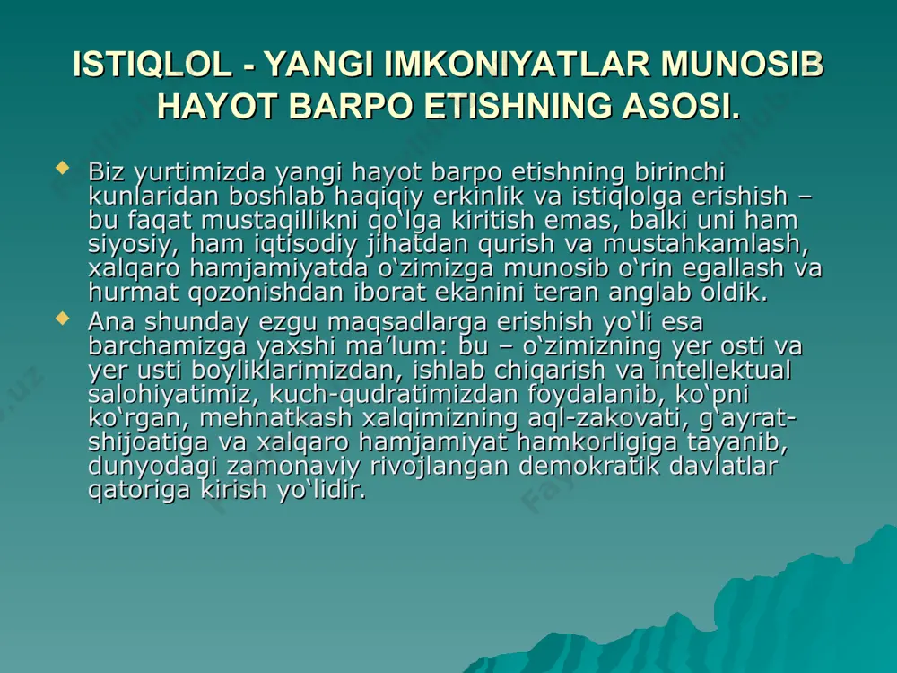 i farzand ko'rish va uning tarbiyasida muhim ahamiyatga ega. oila ahilligi, barkamol farzandlar jamiyat mustahkamligi va ma'naviy yetukligining garovidir. 1. i.a.karimov. "o'zbekiston xxi asr bo'sag'asida", toshkent. "o'zbekiston", 1997 y. 2. i.a.karimov. "ma'naviy yuksalish yo'lida". tosh­kent. "o'zbekiston", 1998 y. 3. o'zbekiston respublikasi konstitutsiyasi. toshkent. "o'zbekiston", 2003 y. 4. "o'zbekiston respublikasining oila kodeksiga sharhlar". toshkent "adolat", 1998 y. 5. i.a. karimov. "barkamol avlod orzusi". toshkent. "sharq", 1999 y. 6. o.musurmonova. "oila ma'naviyati milliy g'urur" toshkent. "o'qituvchi", 2001 y. 7. r.usmonov. "saodatnoma". "o'qituvchi", 1995 y. 8. g'.b.shoumarov. "1001 savolga psixologning 1001 javobi" toshkent. "mehnat", 2001 y. 9. m.xolmatova. "oilaviy munosabatlar madaniyati va sog'lom avlod tarbiyasi" 10. x.sodiqov, h.boboev, x.odilqonev. "xotin-qizlarning huquqlariga oid qonun kafolatlari". toshkent. "o'zbekiston", 2000 y. 11. t.qurbonov. "odobnoma". toshkent. "o'zbekis­ton", 1991 y. 12. m.sattor. "o'zbek udumlari". toshkent. "ado­lat", 2004 y. 13. v.p.bisyarina. "bolalar kasaliklari". toshkent. "medisina", 1988 y. 14. b.qoraxo'jaev. "bolalar kasalliklari propedevtikasi" i.t.salomov. "ibn sino", 1997 y. 15. xotin-qizlar …