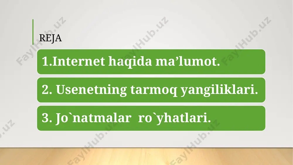 a bo`lishi mumkin. gipermatn web-sahifada joylashgan biror bir matn bulagi yoki rasm bo`lib, agar u turtilsa, boshqa web-sahifa ga yoki saytga o`tish amalga oshiriladi. uy sahifasi (homepage) eng yuqorida joylashgan bo`lib, undagi giperko`rsatgichlar istalgan web-sahifaga o`tishni amalga oshirib beradi. o`z navbatida ushbu web-sahifalardan boshqa sahifalarga o`tish ham xuddi shunday usuldan foydalangan holda osonlik bilan amalga oshirilishi mumkin. bunday sahifalarning har birida boshqa sahifalarga va saytlarga bo`lgan murojaatlardan tashqari orqaga, bundan oldingi sahifaga yoki uy sahifasi (homepage) ga qaytishga imkon beradigan giperko`rsatgichlar ham bo`ladi. yuqorida aytib utganimizdek, bu sahifalardan boshlangich uy sahifasiga (orqaga) va uysahifasidan istalgan sahifaga o`tish imkonini yaratib berish juda ham muhim. bu ishni amalga oshirishni sahifalararo navigatsiyani amalga oshirish deb tushuniladi. bunday sahifalar ro`yxatini oldindan aniqlab olish juda muhim va foydali bo`ladi. undan so`ng, yaratilayotgan sayt web-sahifalarining bir biri bilan qanday tartibda bog`liq bo`lishini aniqlab olish kerak bo`ladi. bu ko`pincha giperilovalar orqali amalga oshiriladi. ammo front page programmasida …