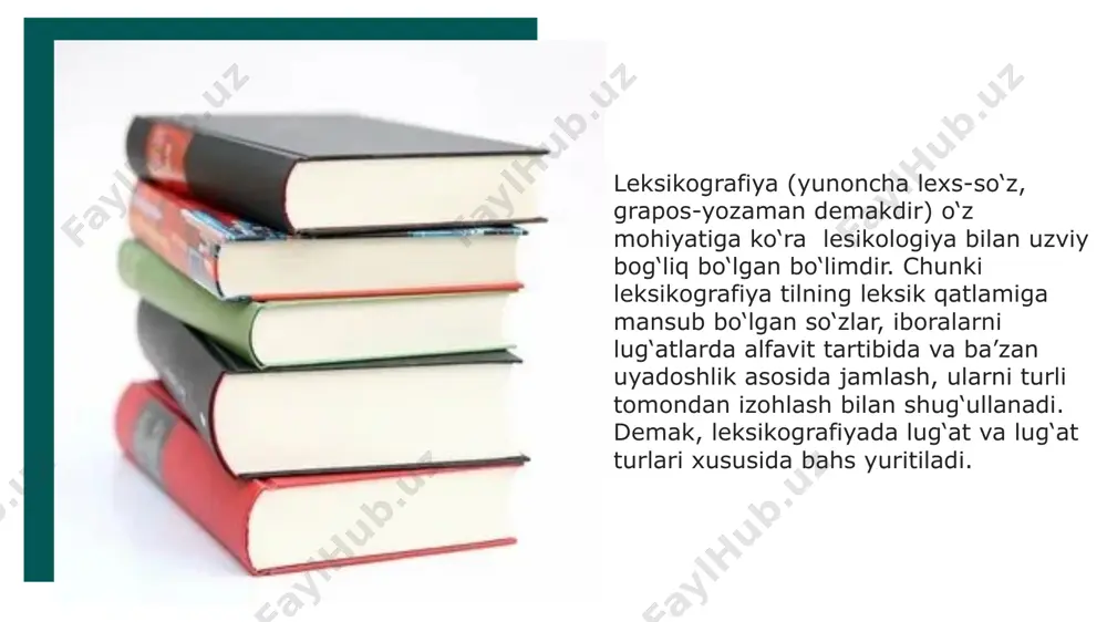 tarjima qilinib, toshkentda nashr etilgan. «devonu lug‘otit turk» asari faqat leksikografik tadqiqot bo‘lib qolmay, unda qadimgi turkiylar tilning fonetikfonologik, leksik-semantik, lingvogeografik, dialektologik xususiyatlari haqida ham qimmatli ma’lumotlar mavjud. shu bois mahmud koshg‘ariy turkiyshunoslikning sanab o‘tilgan sohalarining asoschisi sanaladi. zamahshariy hijriy 467, melodiy 1045 yilning 19 martida xorazmning zamahshar qishlog‘ida tavallud topgan. abulqosim mah-mud zamahshariy taxallusi bilan arab tilida tilshunoslik, adabiyotshunoslik, geografiya, hadis va diniy huquq kabi fanlarga doir ellikdan ortiq asar yaratib qoldirgan. e’tiboringiz uchun rahmat image1.jpeg image2.jpeg image3.jpeg image4.jpeg image5.jpeg image6.jpeg image7.jpeg image8.jpeg image9.jpeg image10.jpeg image11.jpeg image12.jpeg image13.jpeg image14.jpeg image15.jpeg /docprops/thumbnail.jpeg