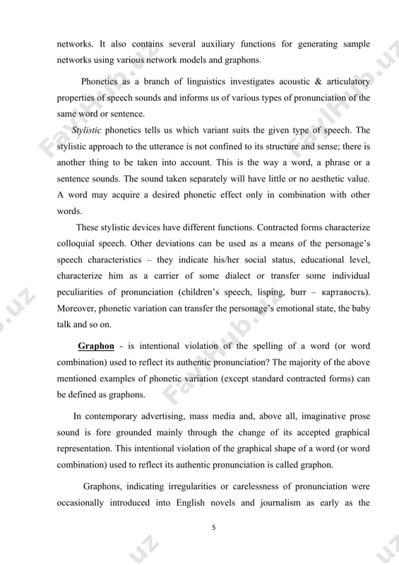 vid image and the social, cultural, educational characteristics of the personages.[2;36] graphons can also show the physical defects of the speakers: “the b-b-b-act-due seen me c-c-coming” (stumbling). “you don’t mean to they that thigh it your firth time” (lisping). · graphons convey authentic pronunciation, some peculiarity in pronouncing words or phrases emphatically. ‘squire! your servant! that it is a bad piths of buithnith…’ (i.e. ‘squire! your servant! this is a bad piece of businesses. · most graphons show features of territorial or social dialect of the speaker. ‘is that my wife? …i see it is, from your face…what gym ‘as she been plying’? you got tell me ‘(london cockney dialect) as for american english, here is an example of the missouri negro dialect from ‘the adventures of tom sawyer’: ‘you know date one-lagged nigger dat belongs to old misto brandish? well he set up a bank, en say anybody dat …