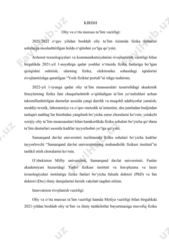 q emas, u faqat fotokatod materialining ximiyaviy tabiatiga va sirtining holatiga bog’liq. 4. yorug’lik fotokatodga tushishi va fotoelektronlarning hosil bo'lishi orasida sezilarli vaqt òtmaydi. fotoeffekt negizidagi bu qonuniyatlar mumtoz fizikaning yorug`likning moddabilan o`zaro ta‘siri haqidagi tasavvurni qarama-qarshi qilib qo`ydi. to`lqin tasavvuriga binoan elektron yorug`lik to`lqini bilan o`zaro ta‘siri natijasida asta sekin energiya to`plash kerak va elektron katoddan uchib chiqishi uchun elektron, yorug`lik intensivligiga bog`liq va kerakli bo`lgan energiyani to`plab olishi uchun ancha vaqt talab qilingan bo`lar edi. hisoblashlar shuni ko`rsatadiki, vaqt minutlar yoki soatlar bilan belgilanishi kerak. biroq, tajriba ko`rsatganidek fotoelektronlar katod yoritilishi boshlangandan keyin tezda paydo bo`ladi. bu modelda fotoeffektning qizil chegarasi mavjudligini ham tushunish mumkin bo`lmadi. maksimal kinetik energiyaning yorug`lik chastotasiga proporsionalligi, yorug`lik oqimi intensivligiga fotoelektron energiyasining bog`liq emasligini yorug`likning to`lqin nazariyasi tushuntirib berolmadi. bunday holatdan chiqishni 1905 yilda a.eynshteyn topdi. kuzatilayotgan fotoeffekt qonuniyatlarini nazariy tushuntirish a.eynshteyn tomonidan plank gipotezasi asosida tushuntirildi. ya‘ni, yorug`lik ma‘lum porsiya sifatida nurlanadi …