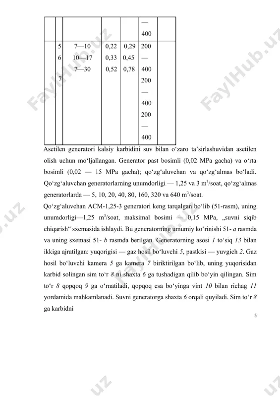 ish uchun payvand vannasi biroz qiyalatib turiladi. shið choklarini payvandlash o‘ngga payvandlash à) b) usuli bilan amalga oshiriladi (54-d rasm). 54-rasm. payvandlash usulini tanlash. relka munshtugi va qo‘shimcha sim bir vaqtda ikkita harakatni d) payvandlash jarayonida go-bajaradi: payvand choki bo‘ylab 4 12 12 va payvand chokka ko‘ndalang holatda tebranib harakatlanadi. yaxshi mexanik xossali payvand chokni olish uchun payvandlash qirralarini tayyorlash, gorelka quvvatini to‘g‘ri tanlash, alangani rostlash, qo‘shimcha materialni tanlash, gorelka holatini o‘rnatish va siljish yo‘nalishini to‘g‘ri tanlash kerak. qirralarni payvandlashga tayyorlash uchun uni har bir tomonidan 20 — 30 mm kenglikda har xil iflosliklardan tozalanadi. buning uchun gorelka alangasidan ham foydalanish mumkin: chok sirtini kuydirilib, metall cho‘tka bilan, zarur bo‘lsa, har xil kislotalar yordamida tozalanadi. gazda payvandlashda birikma turlari payvandlanayotgan detallarning o‘zaro joylashishiga bog‘liq bo‘ladi. ulardan uchma-uch qilib payvandlash keng qo‘llaniladigan turidir. 2 mm qalinlikkacha bo‘lgan metallarning qirralarini bukib, uchma-uch qilib qo‘shimcha materialsiz (55- a rasm) yoki uchma-uch qilib, qirralarni …