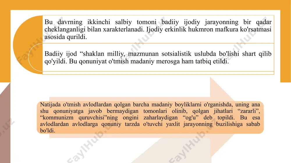 kolleksiyalarini chet elga olib chiqib ketishni taqiqlash to'g'risida (1921-yil, 22- may), “musulmon nashrlari uchun mablag’ ajratish” (1922 - yil, 10-avgust), “turkistonda yerli bolalar uchun maktablar tarmog'ini kengaytirish” (1923 - yil, may) va boshqa ko'pgina chora-tadbirlar o'z samarasini bermay qolmadi. maktablar tarmog'i tez sur'atlar bilan rivojlandi, matbaa ishi yaxshilanib madaniy- ma'rifiy ishlar ko'lamining ta'siri kengaydi. bu ishlarning amalga oshuvi natijasida mahalliy xalq orasidan a.avloniy, a.fitrat, a.qodiriy, s.ayniy, hamza, a.cho’lpon, botu (m.xodiyev), ziyo said singari adiblar, m.uyg'ur kabi atoqli aktyor va rejissyorlar yetishib chiqdi. 1920-yilda toshkentda rasman tashkil etilgan o rta osiyo davlat universiteti (hozirgi o'zbekiston milliy universiteti) nafaqat respublikamiz uchun, balki o'rta osiyo respublikalari va qozog'iston uchun oliy malakali mutaxassislar tayyorlab beruvchi yagona markazga aylandi. 1925 - yilga kelib o'zbek tilida 17 nomdagi gazeta va jurnallar chiqa boshladi. turkistonda yashovchi o'zbek, qozoq, rus va boshqa millat tillarida kitoblar chop etildi. 14 teatr, 19 kinoxona, 152 ta kutubxona va boshqa madaniy- ma’rifiy …