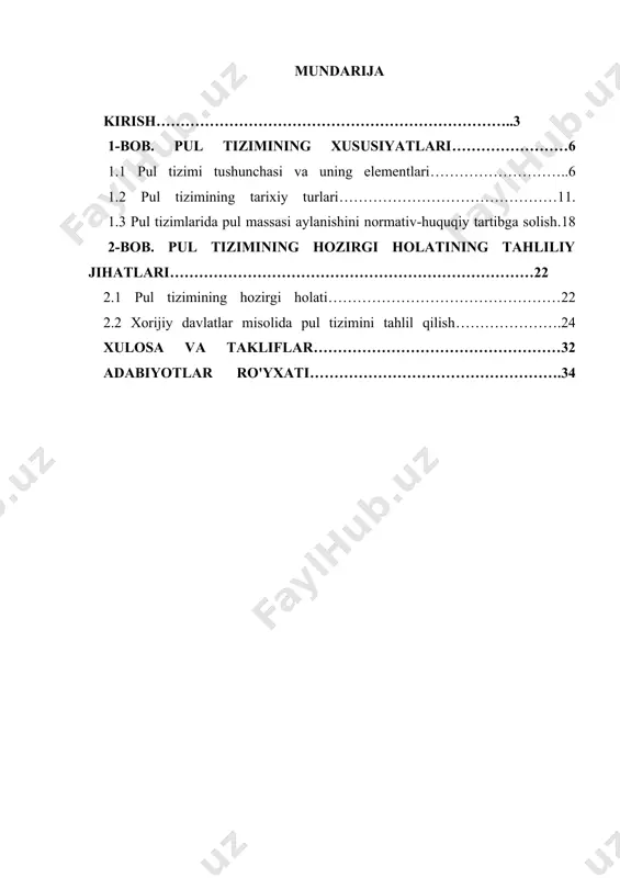 l qilingan muomala vositasi - pul tomonidan taqdim etilgan imtiyozlarning yorqin dalilidir. bundan tashqari, pul iqtisodiy fanning eng muhim bo'limlaridan biridir. ular iqtisodiy tizimning passiv tarkibiy qismidan, iqtisodiyotning ishlashiga yordam beradigan oddiy vositadan ko'proq narsadir. to'g'ri ishlayotgan pul tizimi butun iqtisodiyotni tashkil etuvchi daromadlar va xarajatlar aylanishiga hayotiylik kiritadi. yaxshi ishlaydigan pul tizimi ham to'liq quvvatdan foydalanishga, ham to'liq bandlikka yordam beradi. aksincha, yomon ishlayotgan pul tizimi iqtisodiyotdagi ishlab chiqarish, bandlik va narxlar darajasining keskin tebranishlari, resurslar taqsimotini buzishning asosiy sababiga aylanishi mumkin. pul tizimi - bu mamlakatda tarixan rivojlangan va milliy qonunchilikda mustahkamlangan pul muomalasining tuzilishi. 16—17-asrlarda shakllangan. kapitalistik ishlab chiqarishning, shuningdek, markazlashgan davlat va milliy bozorning paydo bo'lishi va o'rnatilishi bilan. tovar-pul munosabatlari va kapitalistik ishlab chiqarish rivojlanishi bilan pul tizimi sezilarli o'zgarishlarga duch keldi. yaxshi ishlaydigan pul tizimi imkoniyatlardan to'liq foydalanishga va to'liq bandlikka yordam beradi. aksincha, yomon ishlayotgan pul tizimi iqtisodiyotdagi ishlab chiqarish, bandlik va narxlar …
