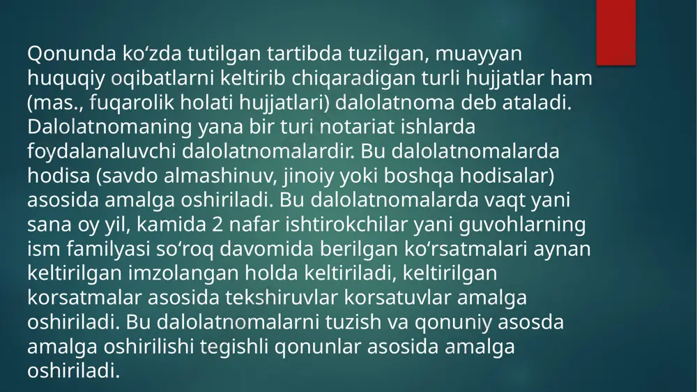 taqdimot "dalolatnoma haqida umumiy ma'lumot" - Page 4