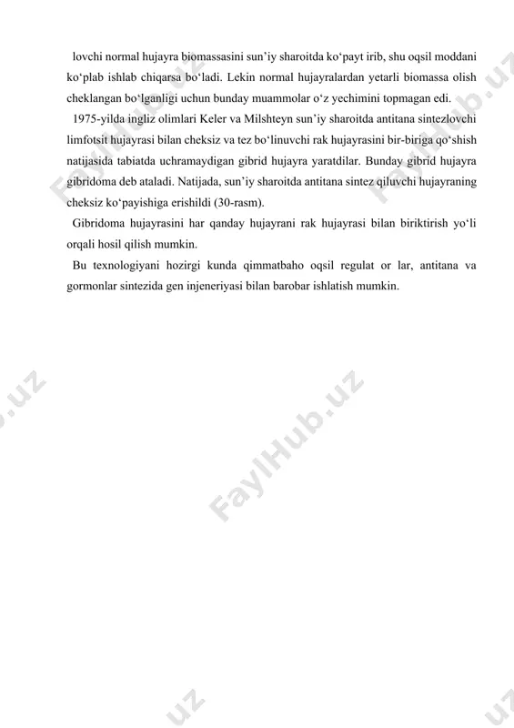 eneriyasi bilan barobar ishlatish mumkin. adabiyotlar 1. g’afurov a. t. darvinizm toshkent, o’qituvchi1992 yil. 2. воронцов н. п.,сухорукова л.н. эволюционная органического мира. м. просвешение 1991 3. to’raqulov yo. x. malekulyar biologiya. toshkent, o’qituvchi1993 yil 4. иорданскис н. н. эволюция жизни. м.издательский центр “академия” 2001 5. inge-vechtomov s.g. genetika s osnovami selektsii. moskva., «vsshaya shkola», 1989 g. 6. lobashev m.ye., vatti k.v., tixamirova m.m. genetika s osnovami selektsii. moskva, «prosveshenie», 1979 god. image1.png image2.jpg image3.png image4.png