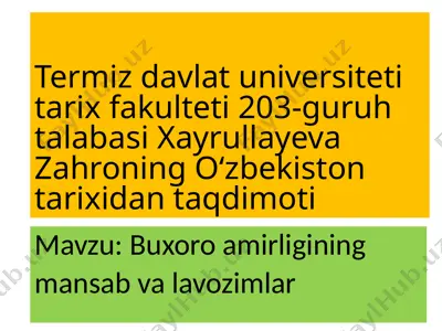 buxoro amirligining mansab va lavozimlar — PPTX