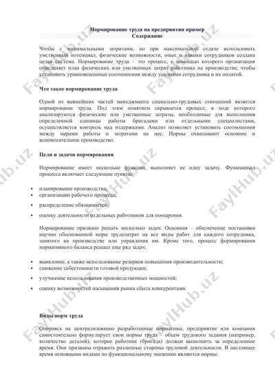 нормирование труда на предприятии — DOC
