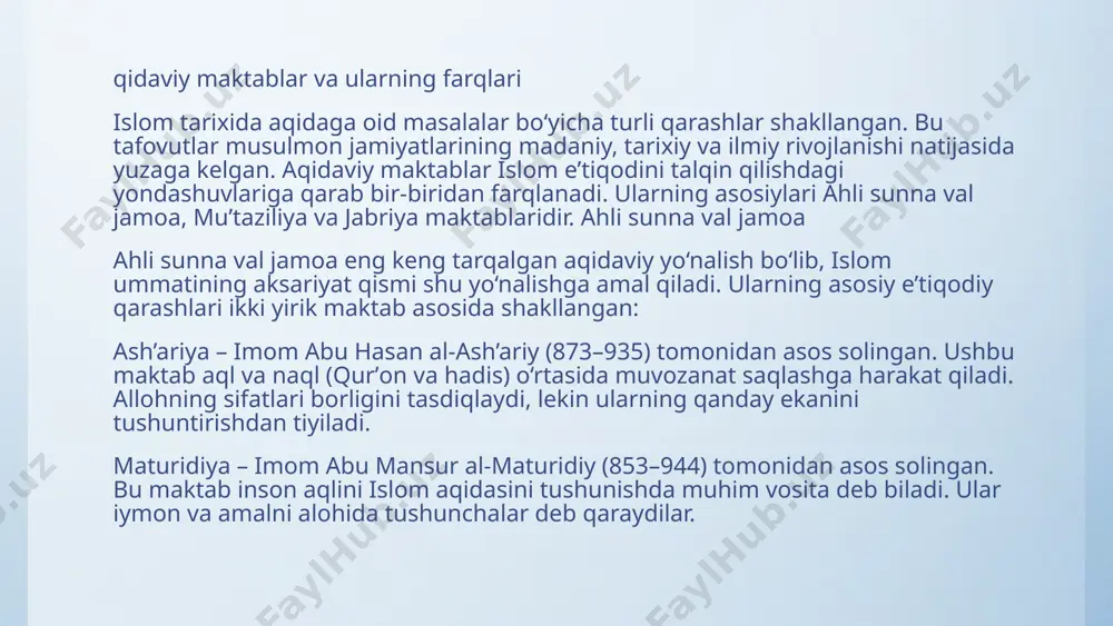 islom dini manbalari aqidaviy maktablari va ularning hozirgi davrdagi ahamiyati - Page 5