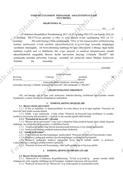 yosh mutaxassisni pedagogik amaliyotini o‘tash — DOC