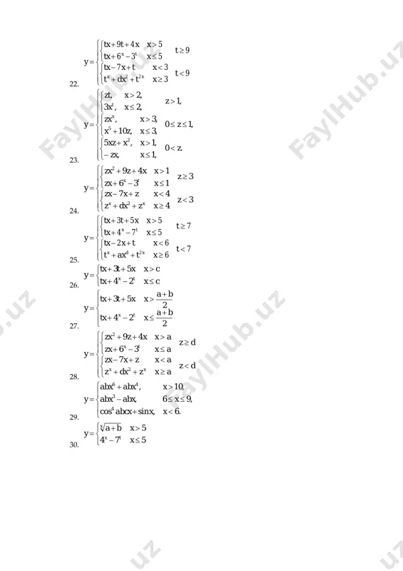 hi dastur tuzing. amal quyidagi qiymatlarni qabul qiladi: 1- qo‘shish, 2-ayirish, 3-bo‘lish, 4-ko‘paytirish. 9. kiritilgan n sonini rim raqamda ifodalovchi dastur tuzing. 0<n<100 (masalan: 75 kiritilsa, javob lxxv shaklida chiqsin.) 10. n butun soni berilgan. shu songa mos keluvchi guruh talabasining fiosini chiqaring. 11. 100 dan 999 gacha bo’lgan sonlar berilgan. shu sonlarni so’z yordamida ifodalovchi dastur tuzilsin. 12. oy raqamini kiriting. shu oy qaysi faslda ekanligini ekranda chiqaruvchi dastur tuzilsin. (masalan: may oyining tartib raqami 5 kiritilsa, javob: bahor) 13. yil faslini bildiruvchi 1, 2, 3, 4 sonlaridan birini kiriting. shu faslga tegishli oylarni chiqaruvchi dastur tuzing. 14. kiritilgan n sonini so‘z bilan ifodalovchi dastur tuzing. 0<n<1000 (masalan: 75 kiritilsa, javob yetmish besh shaklida chiqsin) 15. 2:11:2020 kuni dushanba kiritilgan sanani haftani qaysi kuni ekanligini chiqaruvchi dastur tuzing. 16. n butun son berilgan. baho natijalarini chiqaruvchi programma tuzing. (1-yomon, 2-qoniqarsiz, 3-qoniqarli, 4-yaxshi, 5-a’lo) 17. oy raqami berilgan shu oyda …