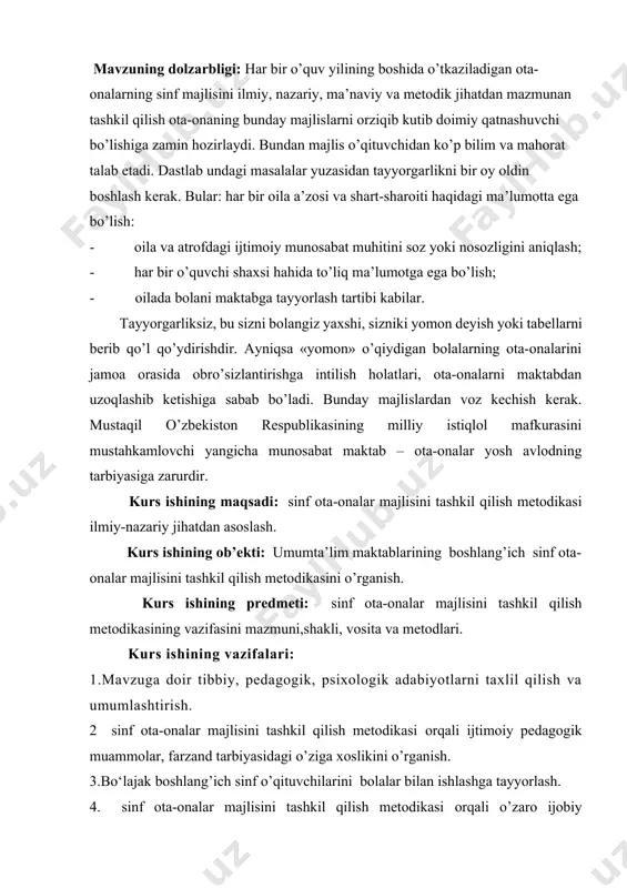 qiladi. 1. ota-onalar majlislarini tashkil etish. boshlang‘ich maktab pedagogikasi o‘zining tadqiqot mavzusiga ega bo‘lgani holda, u yoki bu pedagogik muammoni boshqa fanlar bilan bevosita o‘zaro bog‘liq holdagina muvaffaqiyatli hal eta oladi. boshlang‘ich maktab pedagogikasi shaxsni tadqiqot, ob’ekti qilib olgan barcha fanlar bilan bevosita bog‘liqdir. jumladan, u falsafa, etika, tarix, sotsiologiya, psixologiya, odam anatomiyasi va fiziologiyasi, maktab gigienasi, meditsina fanlari bilan bevosita aloqador bo‘lib quyidagi pedagogik fanlar tizimiga ega. ilmiy-tadqiqot yo‘nalishini asoslashda faoliyatli, shaxsiy, tizimli (sistemali) yondashuv ahamiyatlidir. faoliyatli yondashuv pedagogik jarayonning barcha komponentlarini yaxlit tarzda o‘rganishni talab etadi. uning maqsadi, motivlari, harakatlari, operatsiyalar, boshqarish usullari o‘zgartirishlar kiritib turishni, olingan natijalarni nazorat va tahlil etishni taqozo qiladi. bunday tarzda tekshirishda faoliyatning barcha tomonlari boshdan oxirigacha to‘liq qamrab olinadi. shaxsiy yondashuv. shaxsning jamiyatdagi, jamoadagi o‘rni, ular o‘rtasidagi munosabat, barkamol avlod tarbiyasi, shaxsni ob’ekt va sub’ekt sifatida bir vaqtda qarab chiqish asos qilinib olinadi.bunday yondashuvda har qanday tashqi ta’sir bevosita shaxs ichki sharoitlari, …