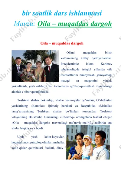 oila muqaddas dargoh dars ishlanma — DOC