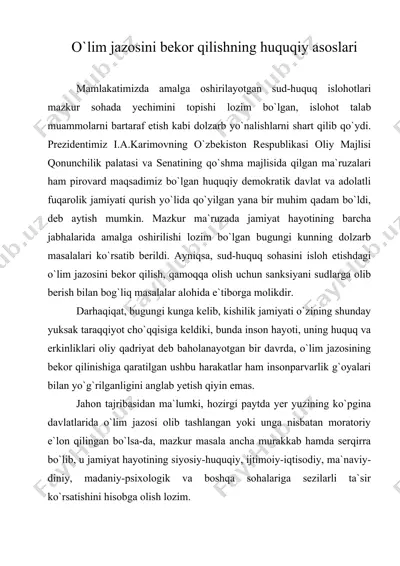 o`lim jazosini bekor qilishning huquqiy asoslari — DOC