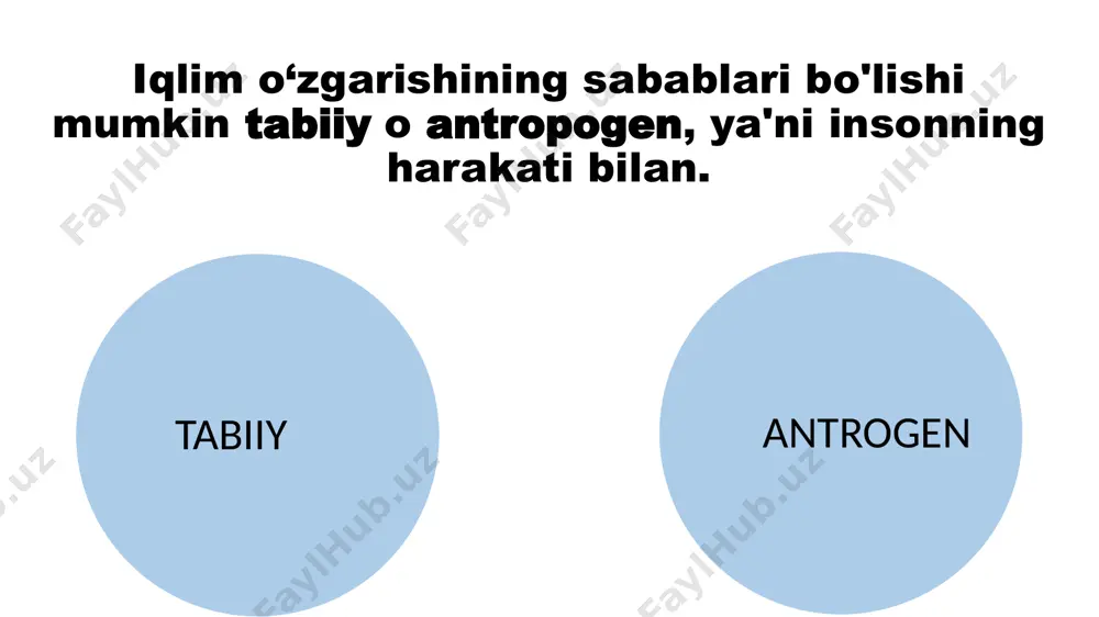 ari - bu hayvonlar va o'simliklar duch keladigan katta xavf va ba'zida bu turning yo'q bo'lib ketishini anglatishi mumkin. inson tizimlari: atmosfera, yog'ingarchilik, harorat va boshqalarga salbiy ta'sir ko'rsatishi sababli. iqlim o‘zgarishi inson tizimiga hujum qiladi, qishloq xo'jaligida ishlash samaradorligini yo'qotadi. masalan, ko'plab ekinlar haddan tashqari qurg'oqchilik tufayli zarar ko'radi yoki yuqori harorat tufayli etishtirilmaydi, almashlab ekish kerak, zararkunandalar ko'payadi va hokazo. boshqa tomondan, qurg'oqchilik sug'orish, shaharlarni etkazib berish, ko'chalarni yuvish, bezak, sanoat va hokazolar uchun ichimlik suvi etishmovchiligini kuchaytiradi. va xuddi shu sababli, bu sog'liqqa zarar etkazadi, yangi kasalliklar paydo bo'ladi ... shahar tizimlari: iqlim o‘zgarishi, shuningdek, transport tizimlari yoki yo'nalishlarini o‘zgartirishga olib keladigan shahar tizimlariga ta'sir qiladi, yangi texnologiyalarni takomillashtirish yoki binolarga o'rnatish kerak va umuman hayot tarziga ta'sir qiladi iqtisodiy tizimlar: iqtisodiy tizimlar haqida nima deyish mumkin. shubhasiz, iqlim o‘zgarishi energiya olish, ishlab chiqarish, tabiiy kapitaldan foydalanadigan tarmoqlarga ta'sir qiladi ... ijtimoiy tizimlar: iqlim o‘zgarishi ijtimoiy tizimlarga …