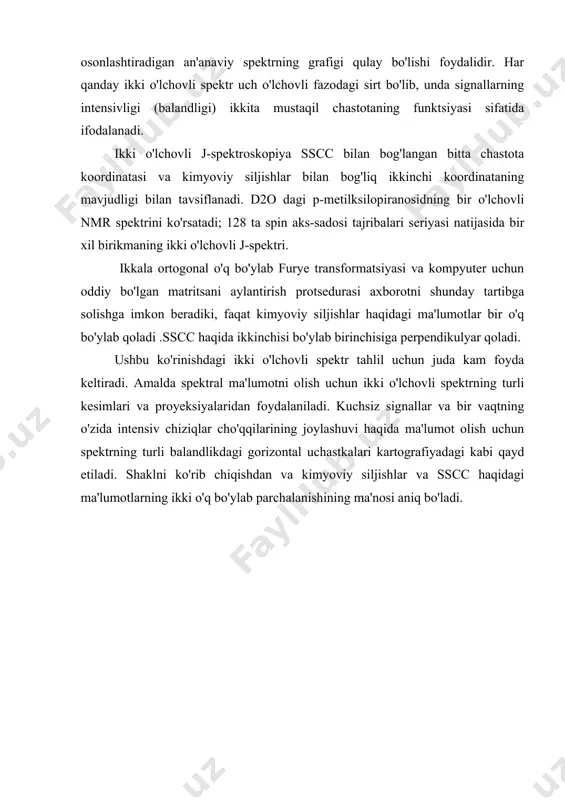 . shaklni ko'rib chiqishdan va kimyoviy siljishlar va sscc haqidagi ma'lumotlarning ikki o'q bo'ylab parchalanishining ma'nosi aniq bo'ladi. testlar 1.tadqiqotning fizik-kimyoviy usullari nazariy asoslari va ishlatilishiga ko'ra qanday turkumlarga bo'linadi? a) barcha javob to'g'ri b) optik hamda radiospektroskopiya c) difraksiyali usullar d) ionizatsiyali usullar 2. optik spektroskopiyaning turlarini aniqlang. a) iq, ub, atom-adsorbsiyali spektroskopiya b) yamr spektroskopiya c) elektron paramagnit spektroskopiya d) to'g'ri javob yo'q 3. atom-adsorbsiyali spektroskopiya qaysi usul tarkibiga kiradi. a) optik spektroskopiya b) radiospektroskopiya c) ionizatsiyali usul d) difraksiyali usul 4. radiospektroskopiya turlarini tanlang a) b va c javoblar to'g'ri b) yamr spektroskopiya c) elektron paramagnit spektroskopiya d) to'g'ri javob yo'q 5. mass-spektroskopiya qaysi usul tarkibiga kiradi. a) ionizatsiyali usul b) optik spektroskopiya c) radiospektroskopiya d) difraksiyali usul 6. asosan organik moddalar, tabiiy birikmalar va ularning hosilalarining tuzilishini aniqlashda samarali natija beruvchi usulni tanlang. a) ionizatsiyali usul b) optik spektroskopiya c) radiospektroskopiya d) barcha javoblar to'g'ri 7. …