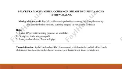 ochiq kon ishlari to‘g‘risida ma’lumotlar — PPTX