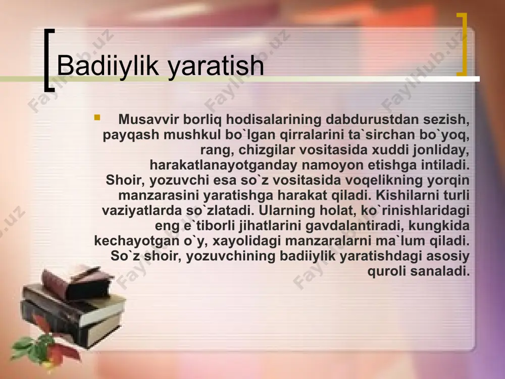 obrazlilik va badiiy obraz. badiiy obrazning o`ziga xos xususiyatlari - Page 5