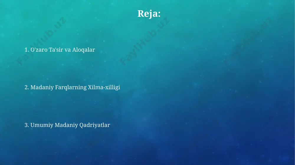 mavjud bo'lib, bu ijtimoiy tuzilmaning barqarorligiga hissa qo'shadi. ijtimoiy tuzilmalar ijtimoiy tuzilmalarning 30% dan ortigʻi, masalan, oʻzbekiston va afgʻoniston kabi markaziy osiyo mamlakatlarida, qabilaviy va patriarxal munosabatlarga asoslangan. hindistonning kasta tizimi, 4000 yildan ortiq tarixga ega boʻlib, ijtimoiy mobillilikni cheklab, qatʼiy ijtimoiy iyerarxiyani namoyon etadi. iqtisodiy tizimlar xitoyning aralash iqtisodiy tizimi, davlat nazorati bilan birga bozor mexanizmlarini qoʻllaydi, 2023 yilda 17 trillion aqsh dollari miqdoridagi yaim ni qayd etdi. hindistonning rivojlanayotgan iqtisodiyotining oʻziga xos xususiyati – bu mamlakatning xilma-xil mintaqalari va katta aholisi tufayli yuqori darajada tarqoq bozorlarning mavjudligi. e'tiboringiz uchun rahmat @taqdimot_robot image3.png image4.jpg image5.jpg image6.jpg image7.jpg image8.jpg image9.jpg