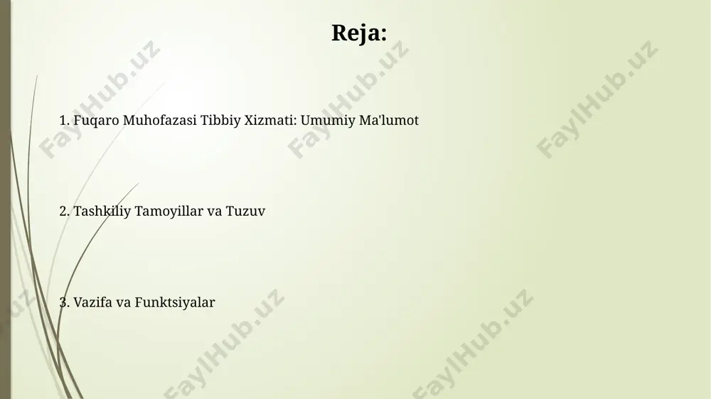 ng o'zida yordam ko'rsatish imkoniyatini ta'minlaydi. fuqaro muhofazasi tibbiy xizmatining mohiyati xizmatning samarali faoliyati uchun 500 dan ortiq malakali tibbiyot xodimlarini o‘z ichiga olgan aniq tashkiliy struktura va muvofiqlashtirish mexanizmlari mavjud. qoraqalpog‘iston respublikasi ham ushbu tizimga integratsiyalashgan. fuqaro muhofazasi tibbiy xizmati, 3 bosqichli evakuatsiya rejasi bilan birga, 15 mingdan ortiq odamni bir vaqtning o‘zida qabul qilish va davolash imkoniyatiga ega bo‘lgan tibbiyot muassasalarini o‘z ichiga oladi. tibbiy-evakuatsiya tadbirlari tibbiy-evakuatsiya tadbirlari samarqand viloyatida 2022-yilda 500 dan ortiq fuqaroni 3 ta turli shifoxonaga ko'chirishni o'z ichiga olgan, shundan 150 nafari og'ir jarohatlangan. andijon viloyatining 5 ta tumanida joylashgan 12 ta tibbiyot muassasasi 72 soat ichida 5000 kishini qabul qilish va davolash uchun yetarli miqdordagi tibbiy jihozlar va personalga ega. aholining tibbiy muhofazasi tibbiy muhofaza xodimlarining tayyorgarligi va malakasini oshirish uchun har yili samarqand shahrida o'rtacha 1500 dan ortiq tibbiyot xodimi uchun maxsus kurslar va mashg'ulotlar o'tkaziladi, bu esa reaktsiya va samaradorlikni oshirishga …